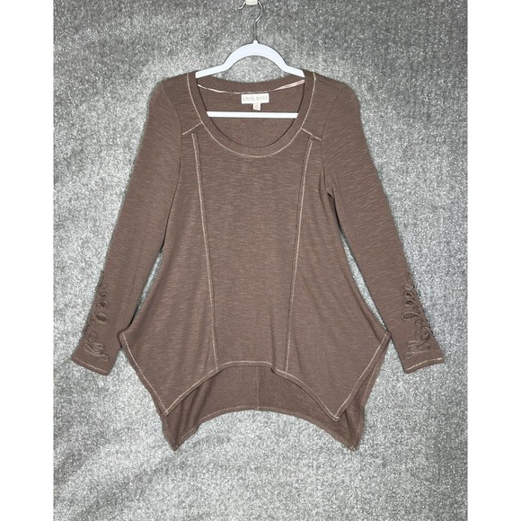 Knox Rose Long Sleeve Boho Tunic Top Womens Size XS Brown‎ Shirt Embroidered - Picture 1 of 8